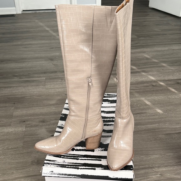 Dolce Vita Beige Croc-Embossed Over the Knee Boots - Picture 3 of 3